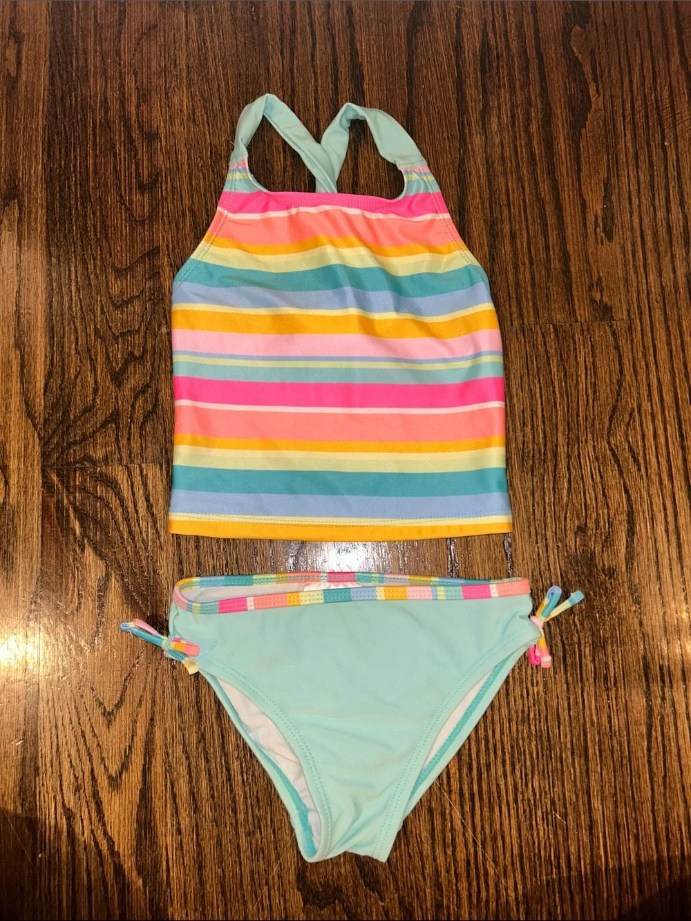 Girls Rainbow Stripe Tankini Set - Multi Color
